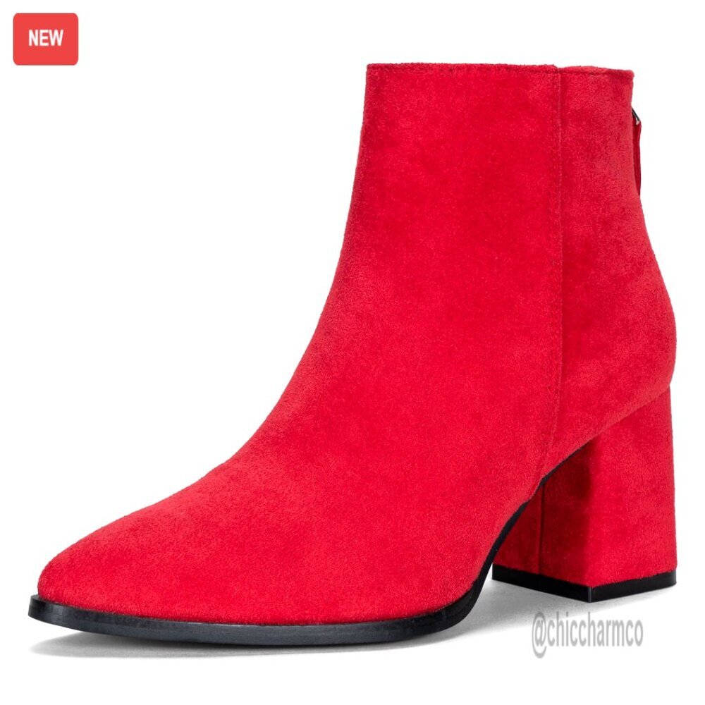 Pointed Toe Chunky Heel Ankle Booties with Non-Slip Sole